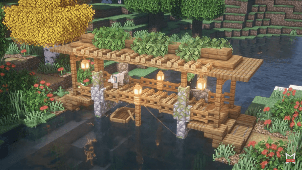 Small Wooden Bridge with a Rustic Roof